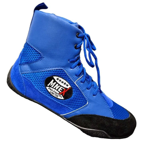 Boxing, MMA shoes suede leather sole Rubber mesh breathable light weight Blue.