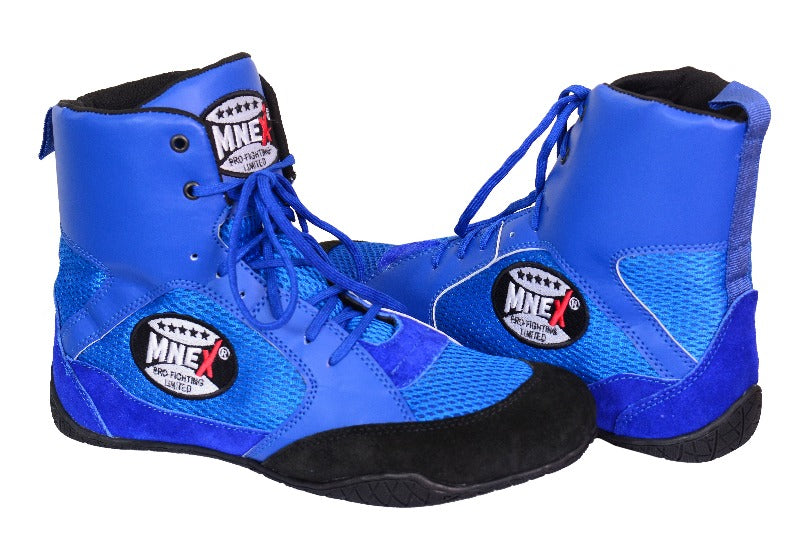 Wrestling, Boxing, MMA shoes suede leather sole 100% Rubber mesh breathable light weight Blue - MNEX PRO FIGHTING LIMITED