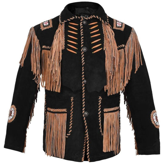 MNEX PRO FIGHTING LIMITED MENS COWBOY WESTERN SUEDE LEATHER JACKET WITH BONES BEADS FRINGES- BIKERS STYLE MENS CLASSIC FASHION. MNEX PRO FIGHTING LIMITED 