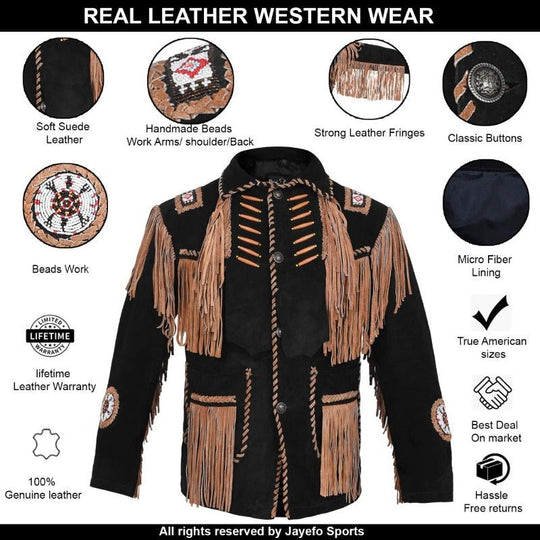 MNEX PRO FIGHTING LIMITED MENS COWBOY WESTERN SUEDE LEATHER JACKET WITH BONES BEADS FRINGES- BIKERS STYLE MENS CLASSIC FASHION. MNEX PRO FIGHTING LIMITED 