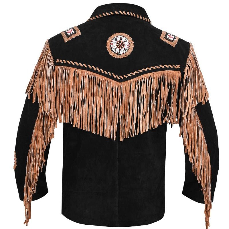 MNEX PRO FIGHTING LIMITED MENS COWBOY WESTERN SUEDE LEATHER JACKET WITH BONES BEADS FRINGES- BIKERS STYLE MENS CLASSIC FASHION. MNEX PRO FIGHTING LIMITED 