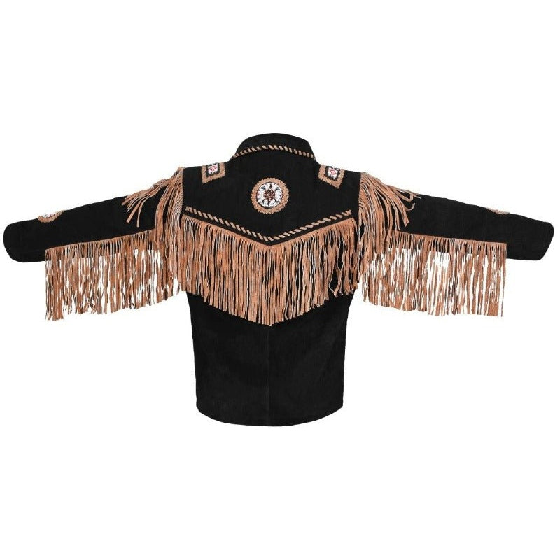 MNEX PRO FIGHTING LIMITED MENS COWBOY WESTERN SUEDE LEATHER JACKET WITH BONES BEADS FRINGES- BIKERS STYLE MENS CLASSIC FASHION. MNEX PRO FIGHTING LIMITED 