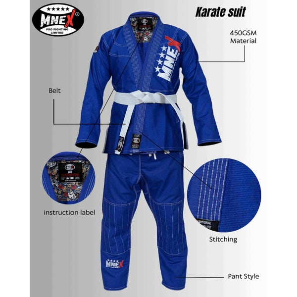 Blue Brazilian Jiu Jitsu Suits for Men's BJJ Gi Kids/Adult BJJ Suit Kimono 450Gsm - MNEX PRO FIGHTING LIMITED