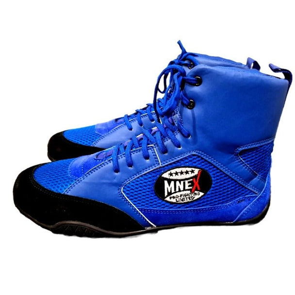 Wrestling, Boxing, MMA shoes suede leather sole Rubber mesh breathable light weight Blue - MNEX PRO FIGHTING LIMITED